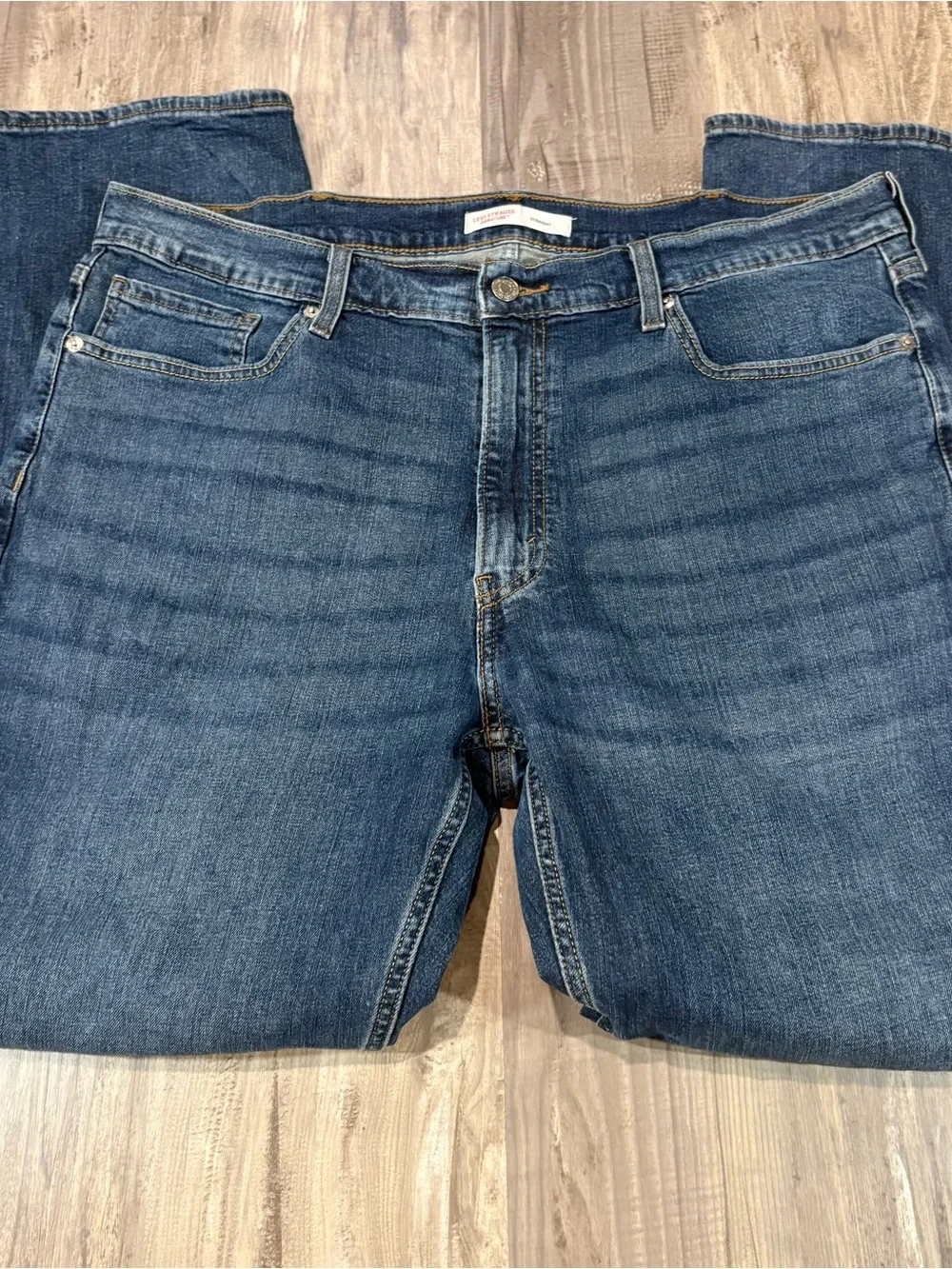 Levis Strauss Signature Mens Dark Denim Blue Jeans 38X32 Straight Leg